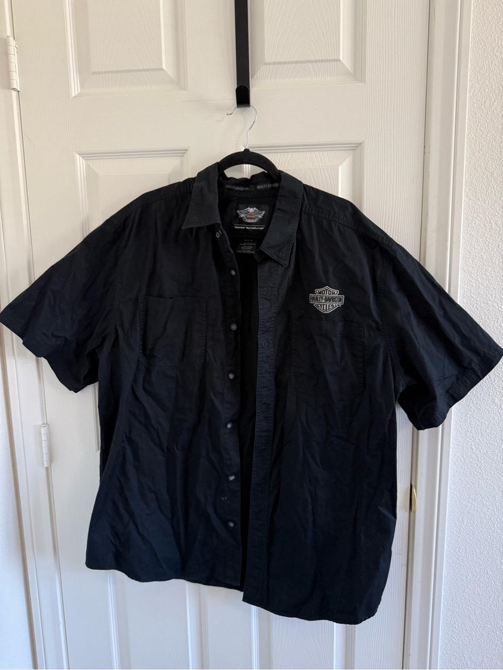 Harley-Davidson Black Short Sleeve Button-Down Work Shirt with Logo Patch